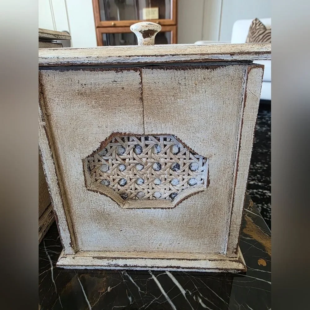 Decorative Wooden Cane Rattan Storage Canisters Set Of 3 Distressed Rustic